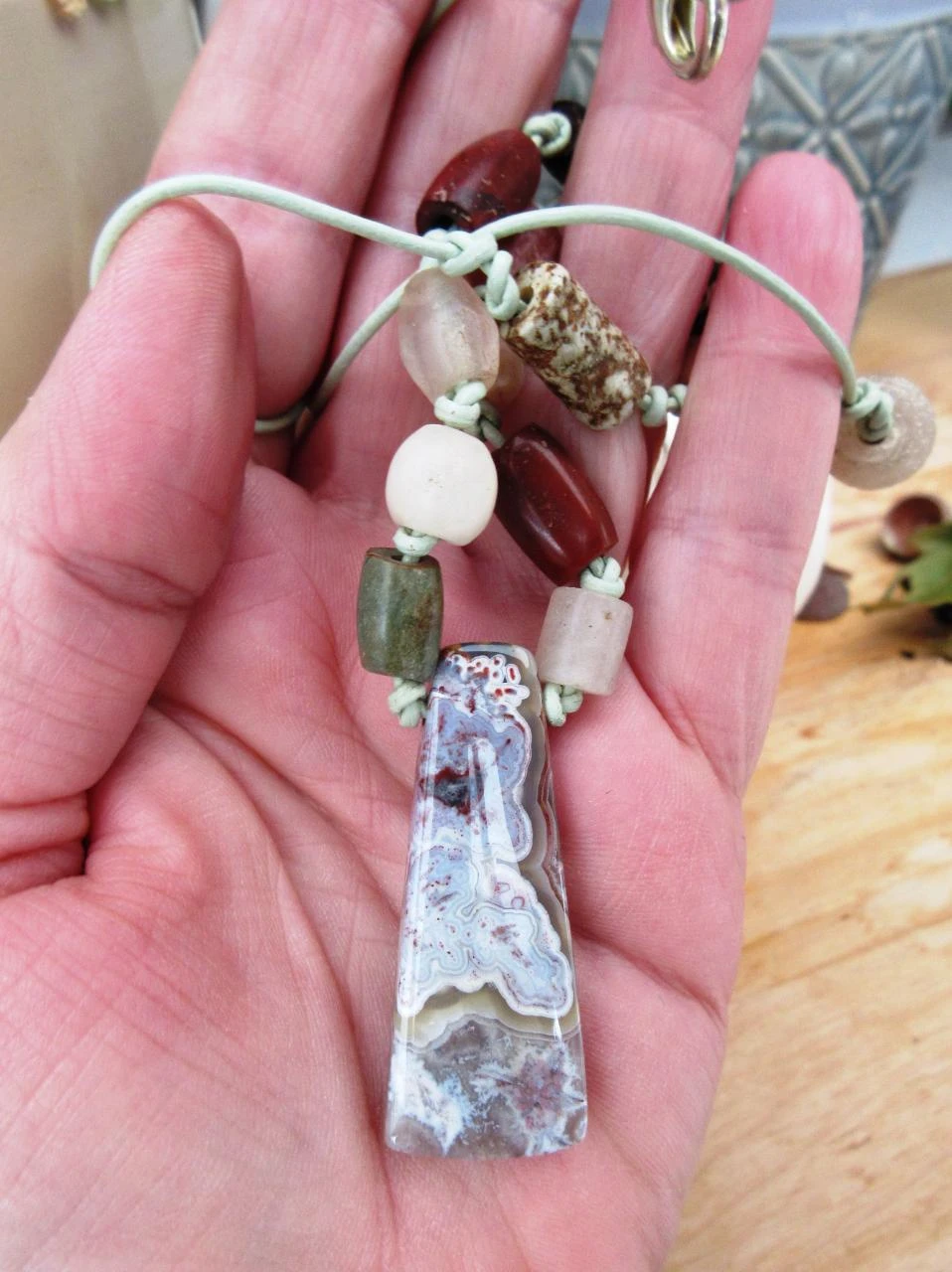 Exotic, ethnic necklace, African beads and crazy lace agate cabochon!! – photo 5